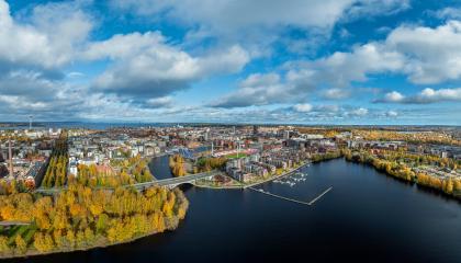 Syksyinen ilmakuva Tampereen keskustasta