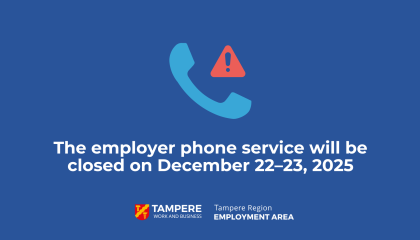 There is a picture of the phone and red triange inside of which there is a n exclamation mark. Text says: The employer phone service will be closed on December 22-23,2025.