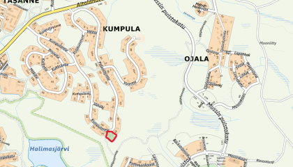 Kumpulanpuiston sijainti ympyröitynä punaisella kartalla.