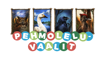 neljä piirrettyä lintua ja teksti pehmoleluvaalit