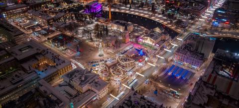 Aerial picture of the Tampere Christmas Market.