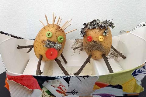 Couple of potato gnomes crafted from real potatoes.