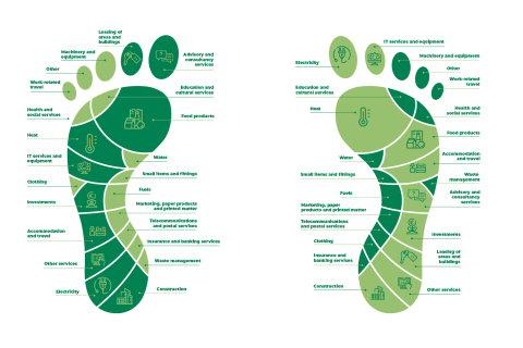 The biodiversity and carbon footprints of the City of Tampere shown as footprints.