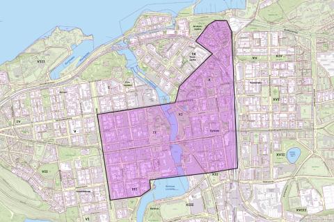 Ydinkeskustan aluetta rajaavat muun muassa Hämeenpuisto, Satakunnankatu, Lapintie, Ratapihankatu ja Ratinan suvanto.