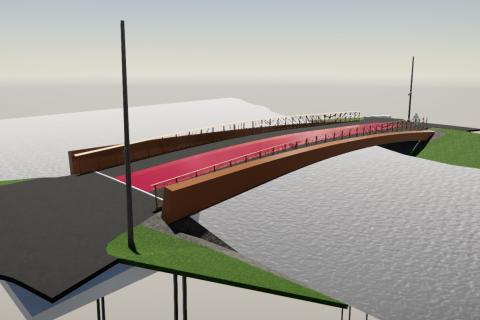Visualisointikuva Viinikanlahden asemakaava-alueen uudesta Vesitehtaansillasta. 