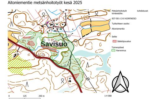 Aitoniementien metsätyö kartalla.
