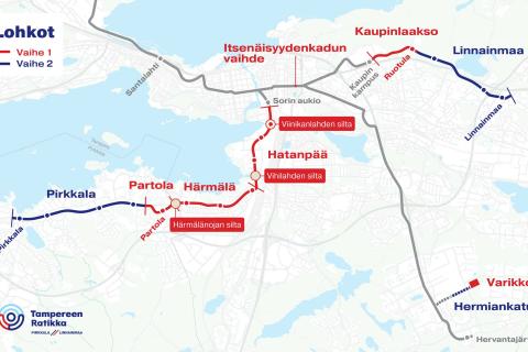 Kuvassa kartalle nimettynä siltatyömaita.