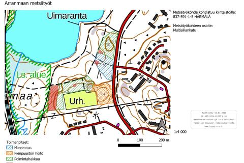Multisillankadun pohjoispuolen metsätyökartta.