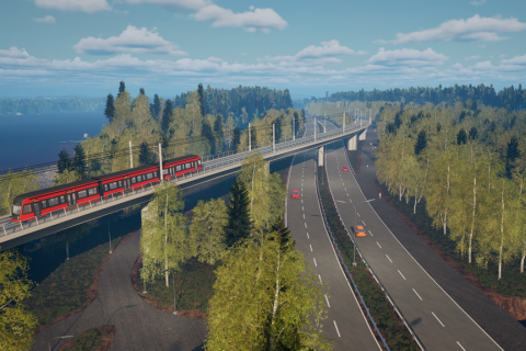 Havainnekuva Rahjukosken raitiotie sillasta Teiskontiellä