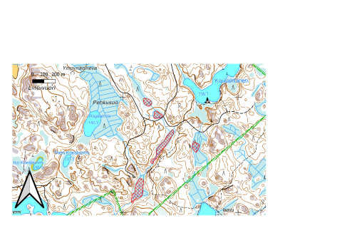 Karttakuvaan on merkitty alue, jossa tehdään metsätöitä Metsa-Ylisen tilan alueella.