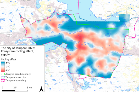 Map of cooling effect survey results in Tampere.