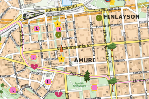 Map showing adventure destinations for families with children in Amuri. 