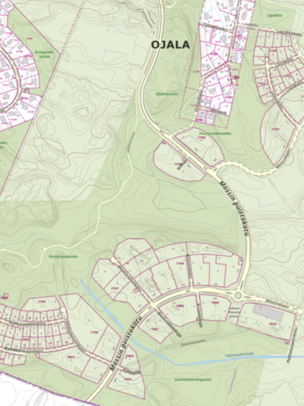 Karttakuvassa Ojalan omakotitonttialuetta
