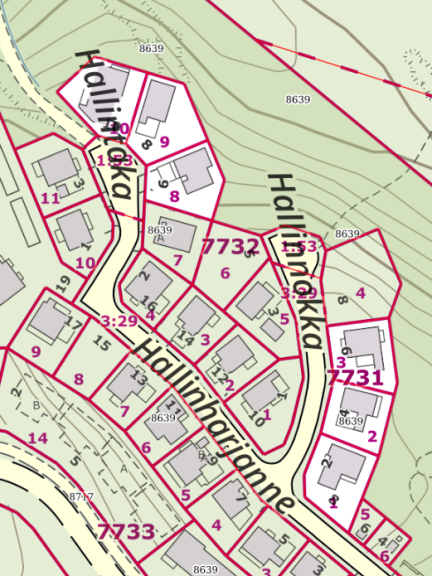 Karttakuvassa näytetään alue josta omakotitontit haussa.